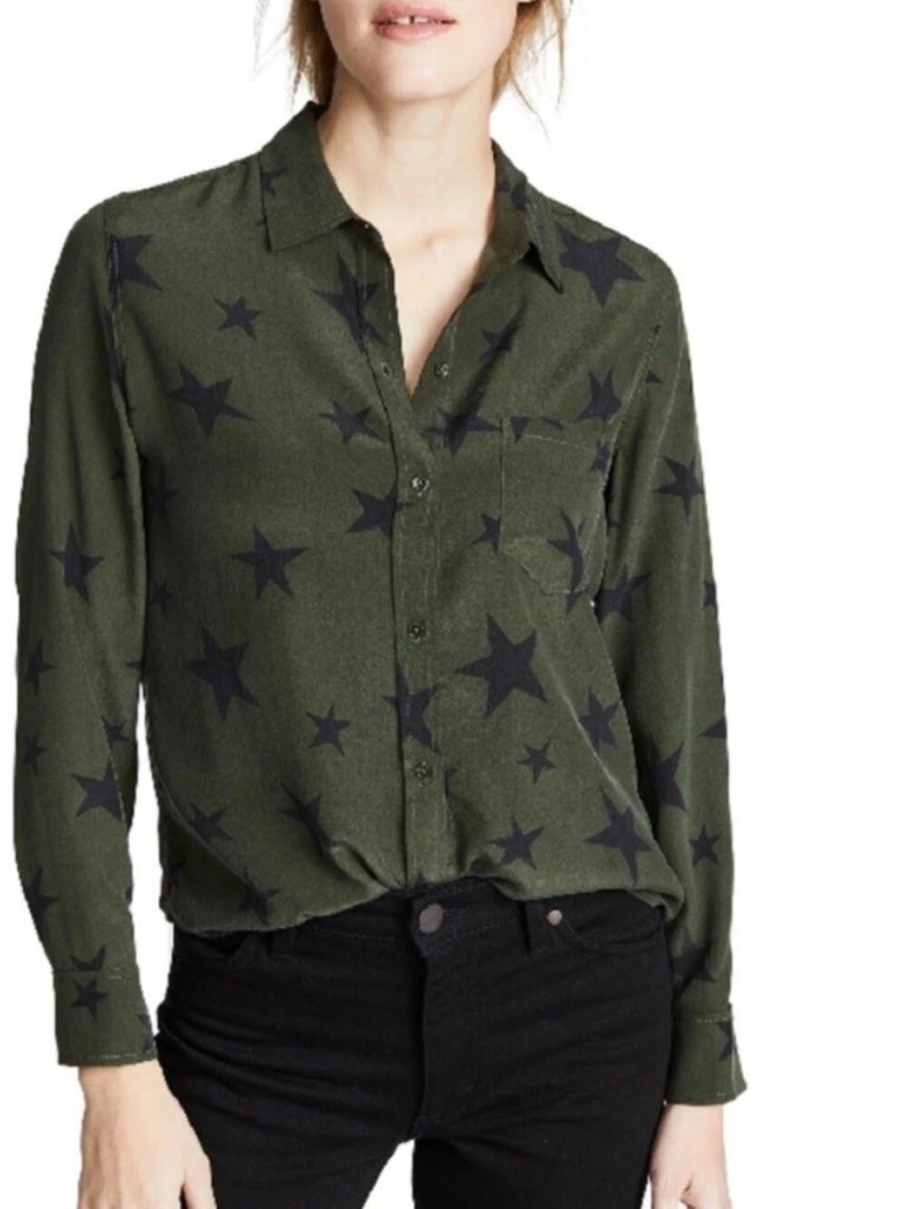 RAILS Hunter Button Down Shirt Super Soft Sage Green with Black Stars Size XS